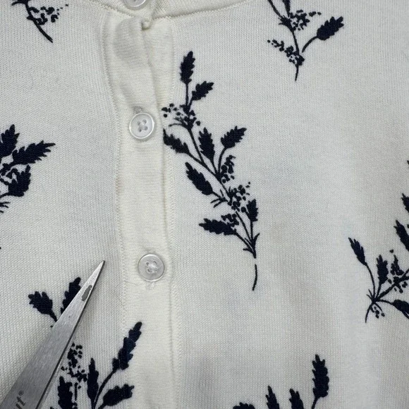 Talbots Cardigan Women L Petite Cream Floral Button Front Career Work Layering - Picture 3 of 10